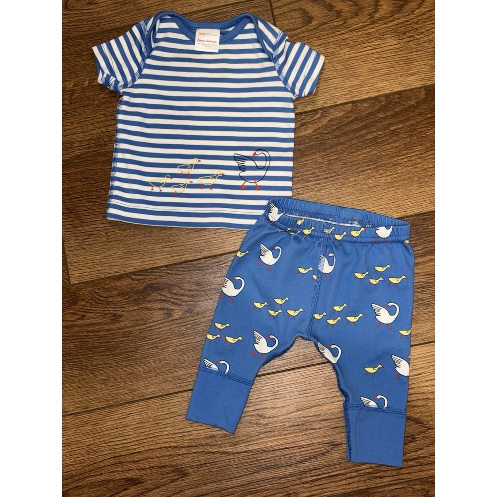 Hanna Andersson Infant Pajama Set Sz  0-3 mnths Blue White Duck Goose Outfit